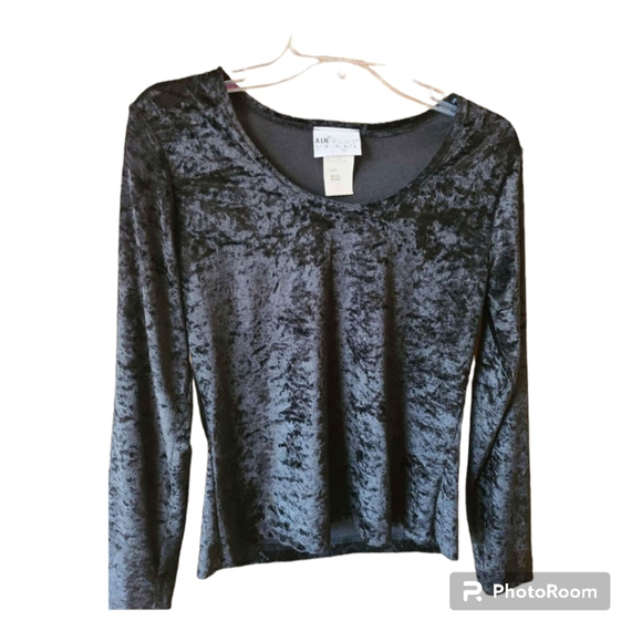Women's M Black Velour Long Sleeve Top - Picture 2 of 4